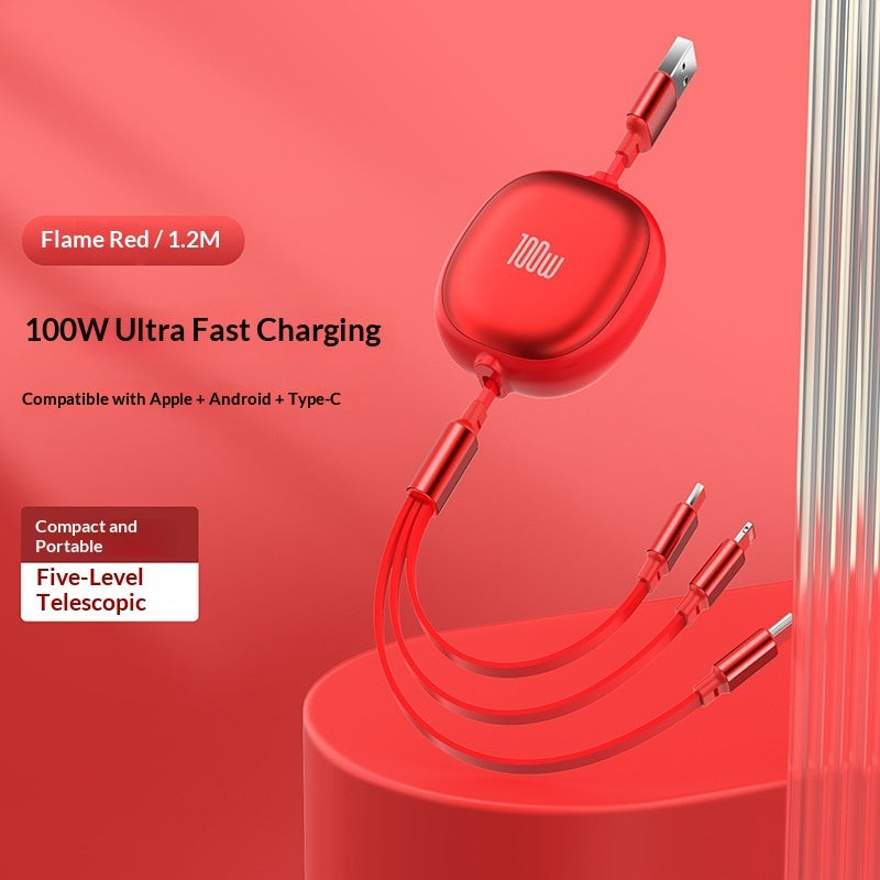 Solid Color Minimalist Metal Retractable 3-in-1 Fast Charging Data Cable