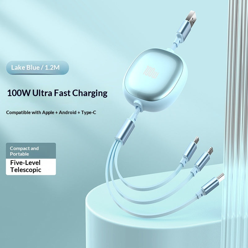 Solid Color Minimalist Metal Retractable 3-in-1 Fast Charging Data Cable