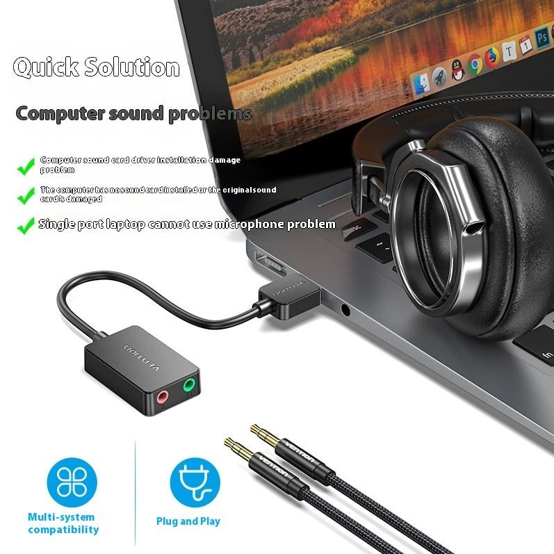 USB External Sound Card To Headphone Audio Interface
