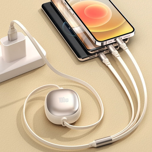 Solid Color Minimalist Metal Retractable 3-in-1 Fast Charging Data Cable