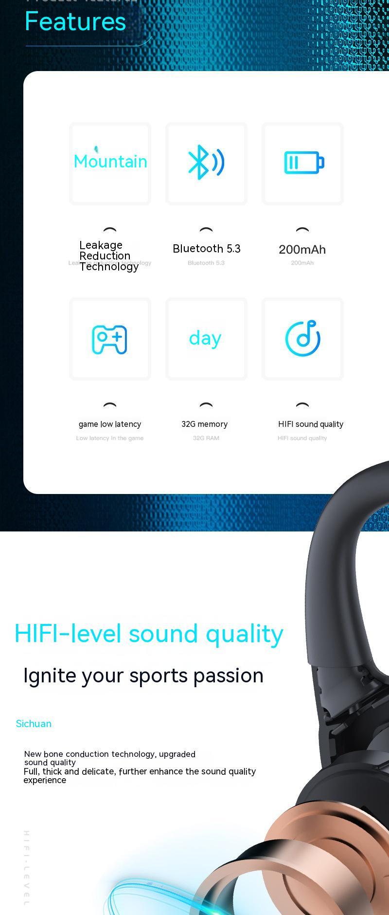 New Bluetooth Headset For Bone Conduction Small Induction Night Lamp Grade 8 Waterproof Swimming 32G Sports Style Popular X15